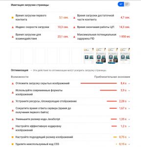 Результаты диагностики от PageSpeed